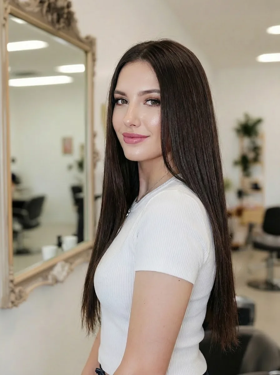 Long Sleek Straight Cut in Rich Chocolate Brown